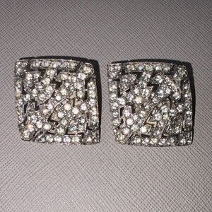 Les Bernard Silver-Tone Rhinestone Square Clip Earrings -Sparkling Clear Costume
